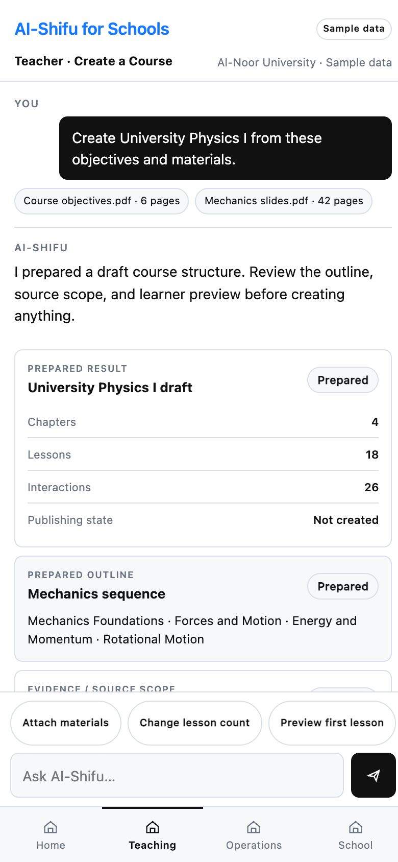 Conversational course creation on mobile