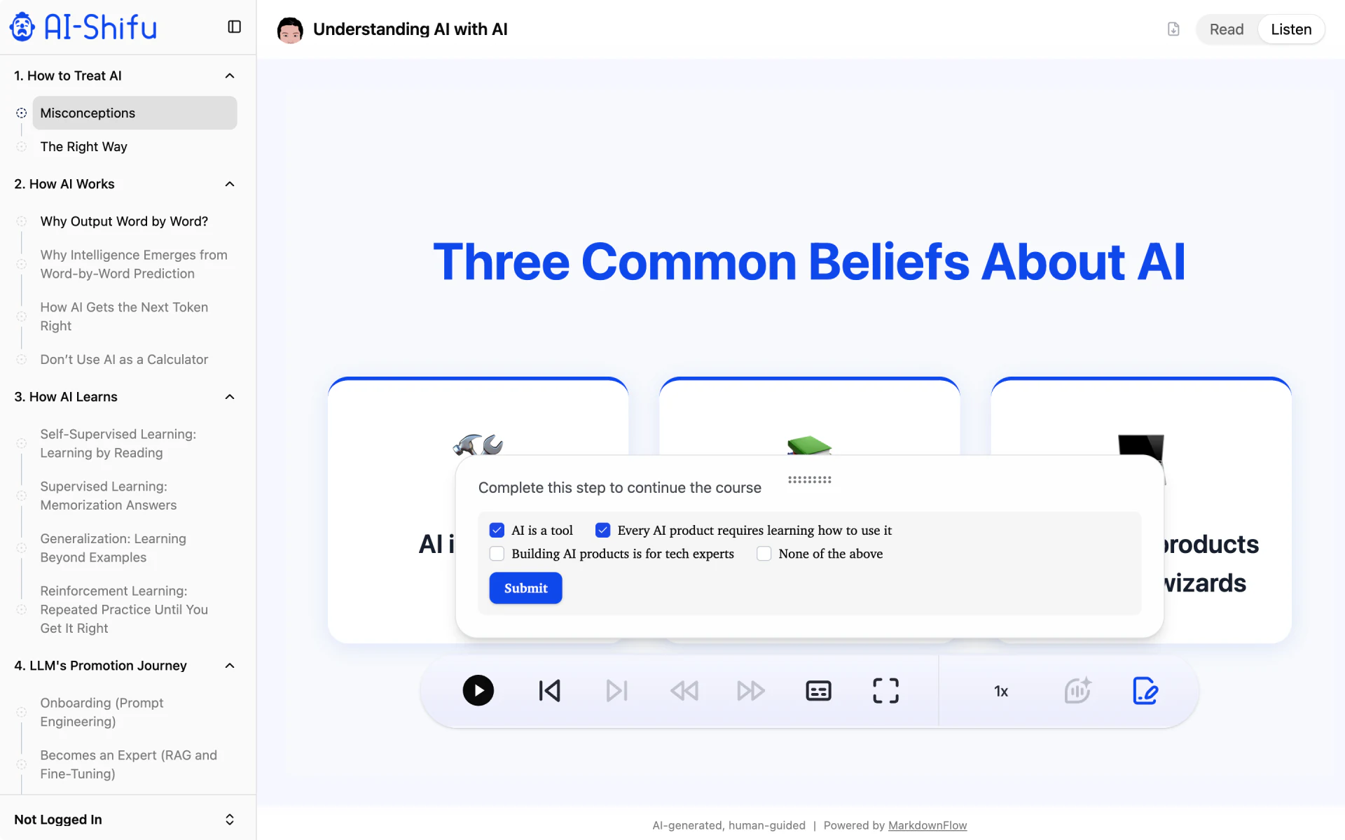 Interactive checkpoint in Listen mode