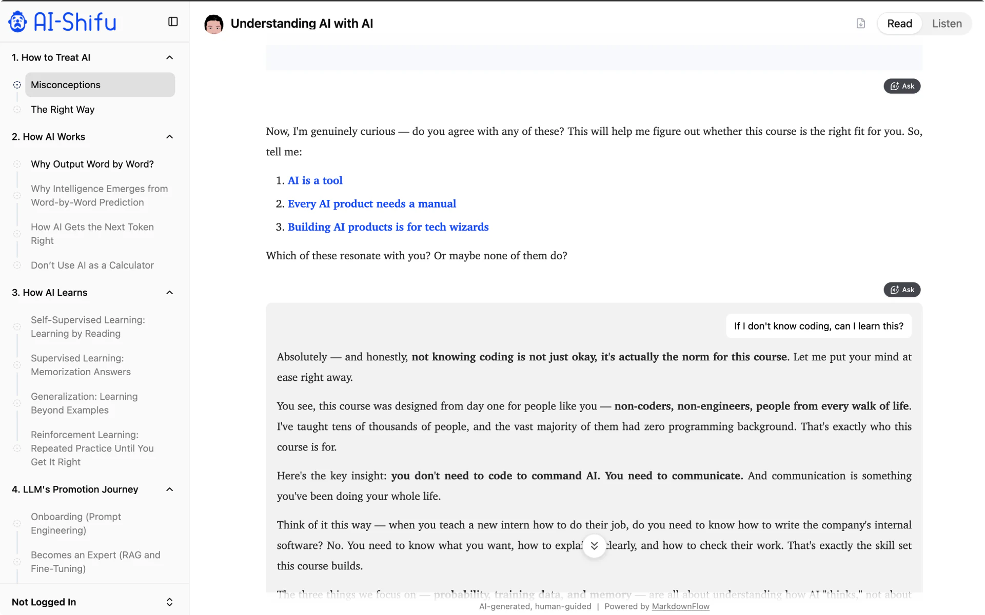 Contextual question in Read mode