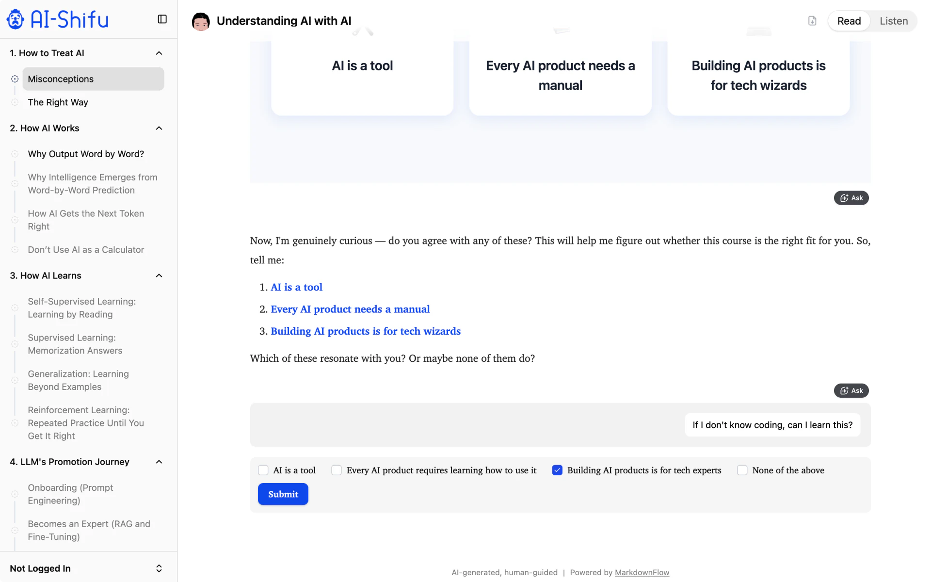 Interactive checkpoint in Read mode