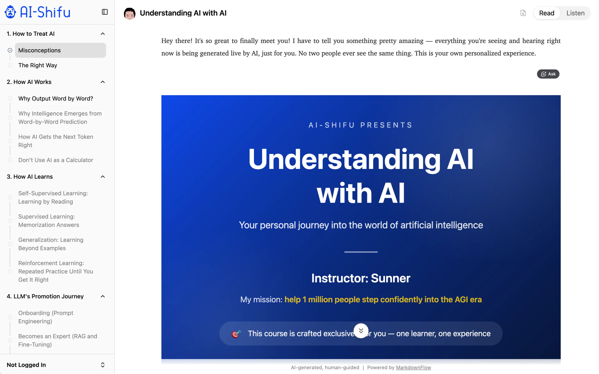 AI-Shifu personalized learning in Read mode
